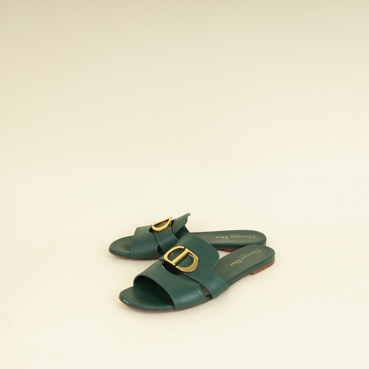 Dior Shoe Christian Leaf 30 Montaigne Flat Slides 38 Green Shoes