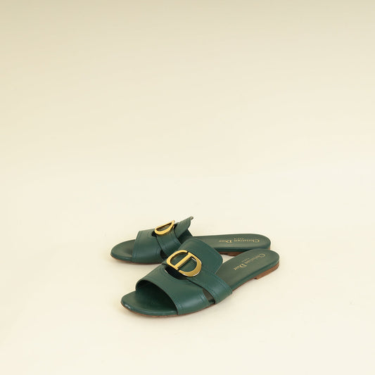 Dior Shoe Christian Leaf 30 Montaigne Flat Slides 38 Green Shoes
