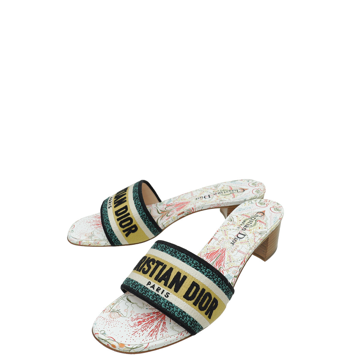 Dior Shoe Christian Dway Heeled Mules 39 Multicolor Embroidered Shoes