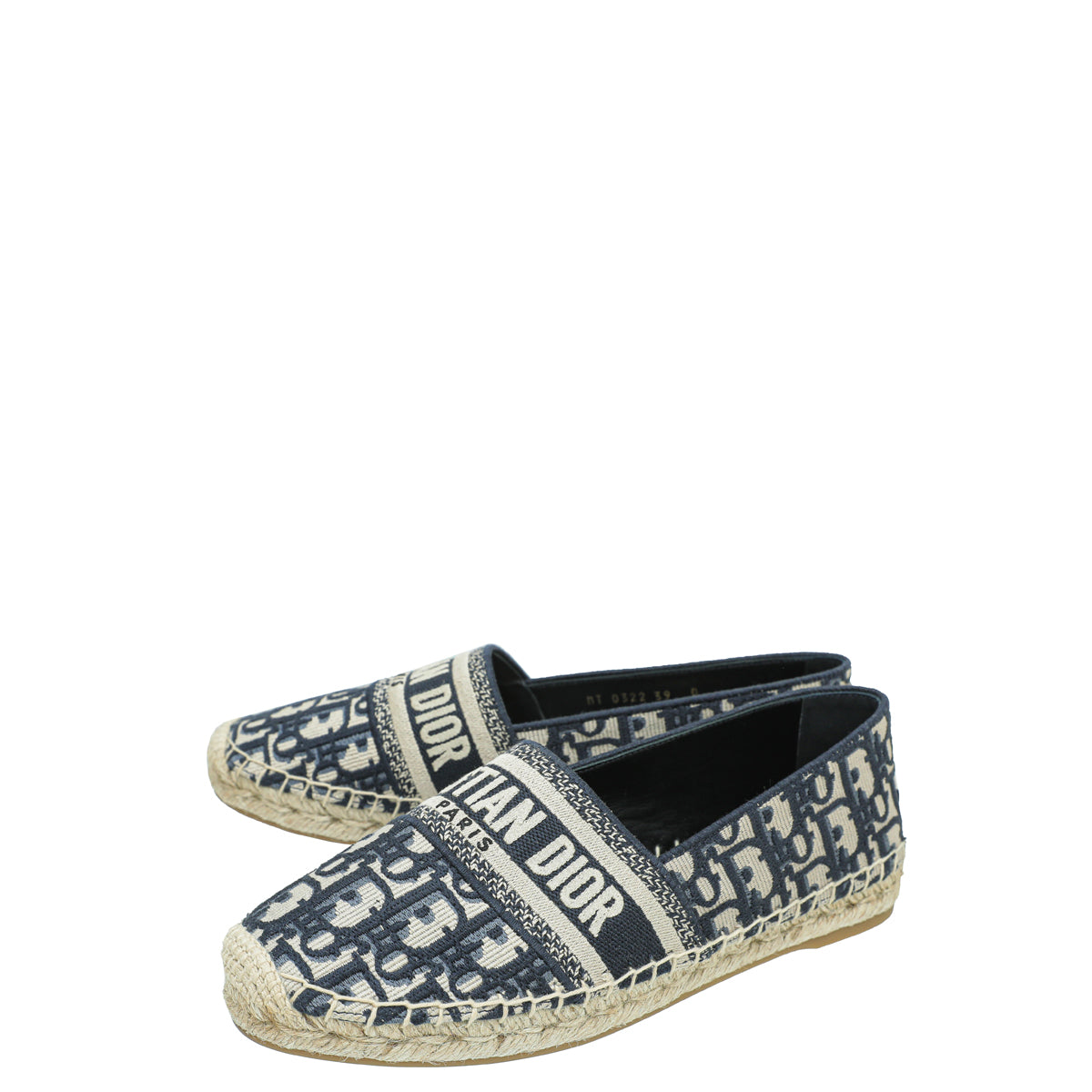 Dior Shoe Christian Oblique Granville Espadrille 39 Blue Navy Embroidered Shoes