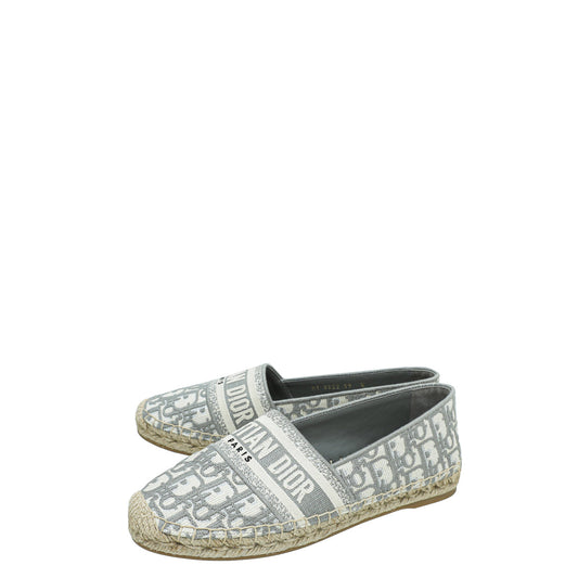 Dior Shoe Christian Grey Oblique Granville Espadrille 39 Gray Embroidered Shoes