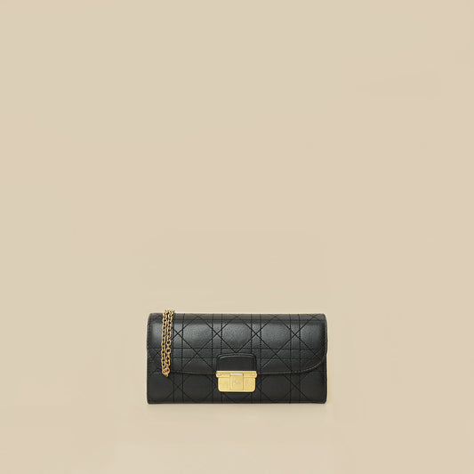 Dior Shoulder Bag Christian Cannage ling Wallet Black Chain