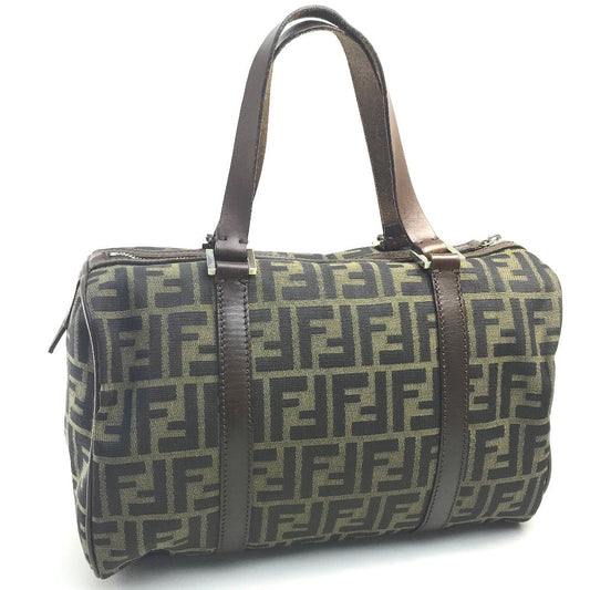 Fendi Handbag Zucca Ff Pattern Women Leather Canvas Brown Travel Bag E 200826 1