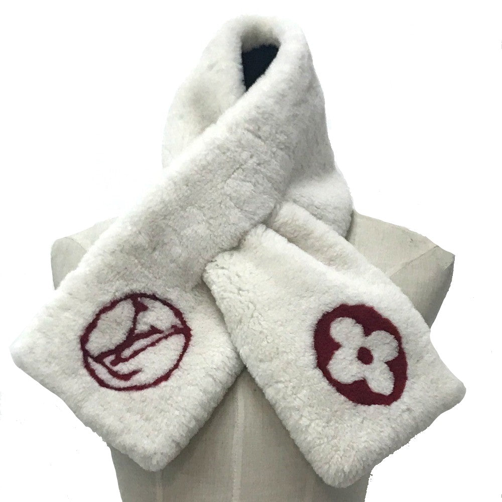 Louis Vuitton Scarf M70434 Cashmere Mouton x Monogram White Red