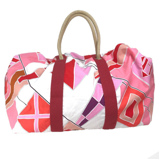 Hermes Tote Bag Cotton Type Beach Bag Cabas Drapeaux Red Pink