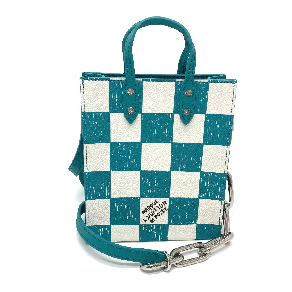 Louis Vuitton N60495 damier checkerboard Sac PlatXS Leather Blue Shoulder Bag