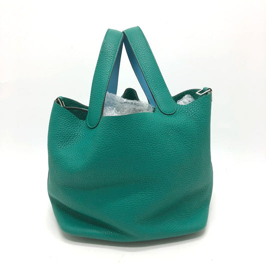 Hermes Handbag Taurillon Clemence Picotin Lock Eclat Mm Women Green Travel Bag