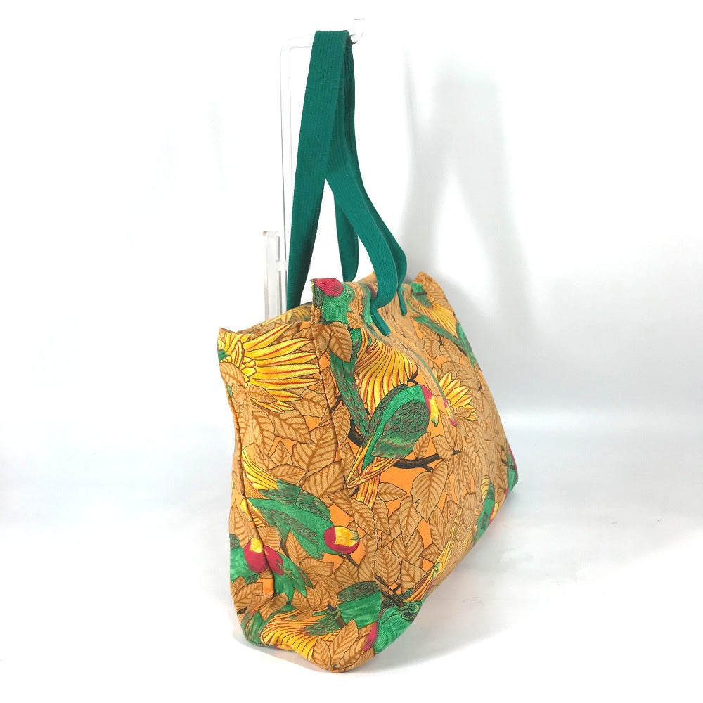 Hermes Tote Bag Bird Motif Bird Pattern Canvas Orange Large