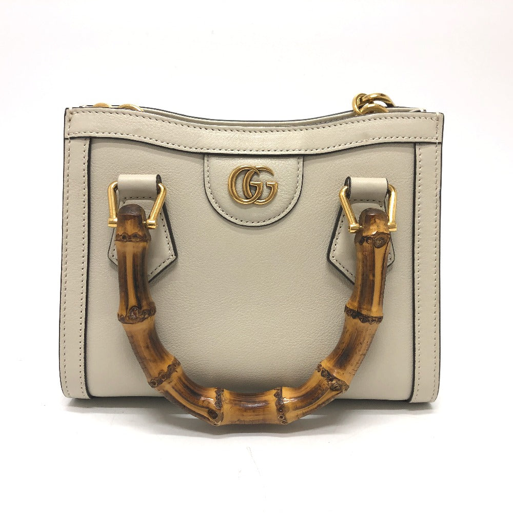 Gucci GG Marmont Diana Bamboo Leather White Shoulder Bag