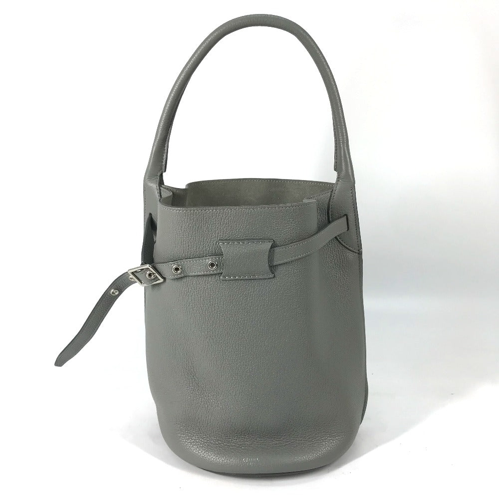 Gray Shoulder Bag With Pouch Big Bag Leather Bucket