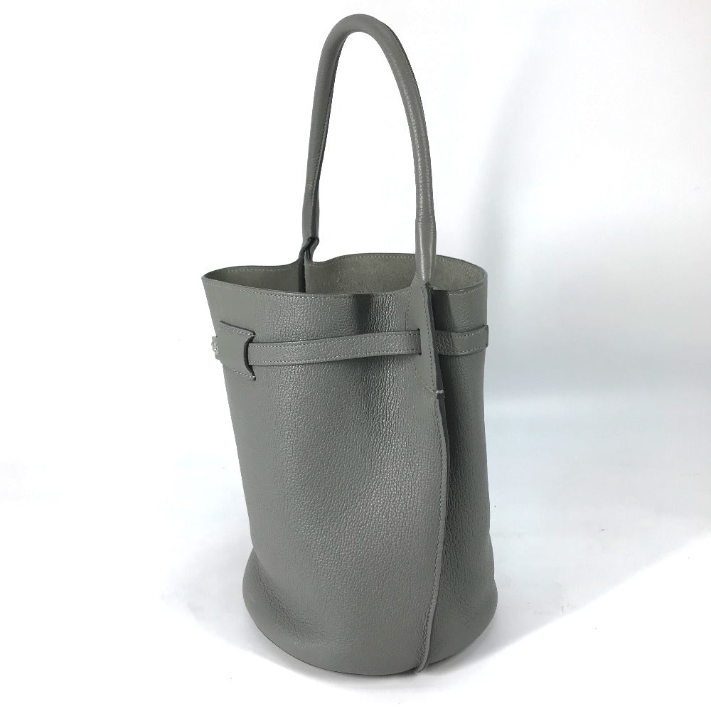 Gray Shoulder Bag With Pouch Big Bag Leather Bucket
