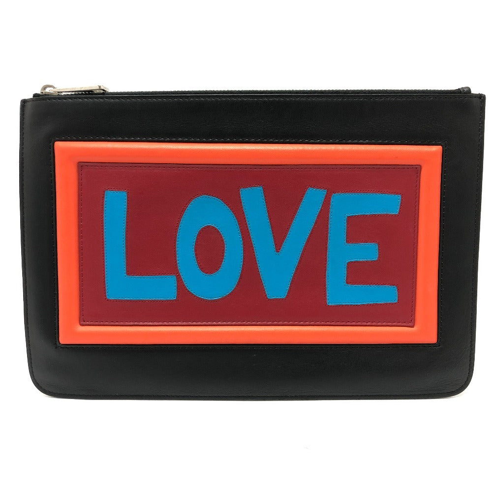 Fendi Clutch Bag 7N0078 Love Mens Leather Black