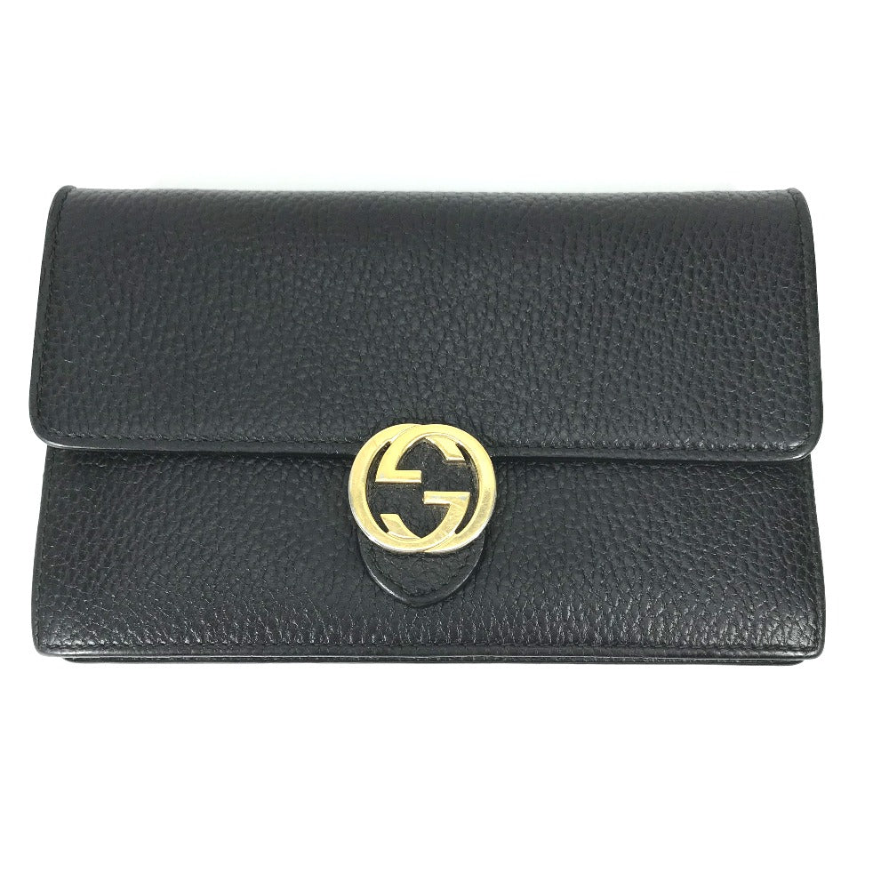 Gucci Interlocking G Leather Black Chain Wallet Case