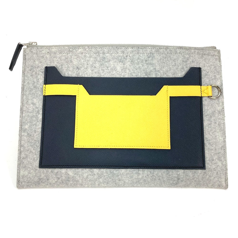 Hermes Clutch Bag Felt Epsom Pouch To Doo Mens Gray Yellow
