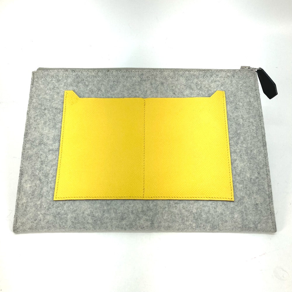 Hermes Clutch Bag Felt Epsom Pouch To Doo Mens Gray Yellow