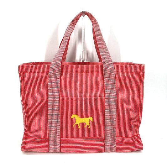 Hermes Tote Bag Mothers Bag Caval Horse Cheval Stripes Canvas Red