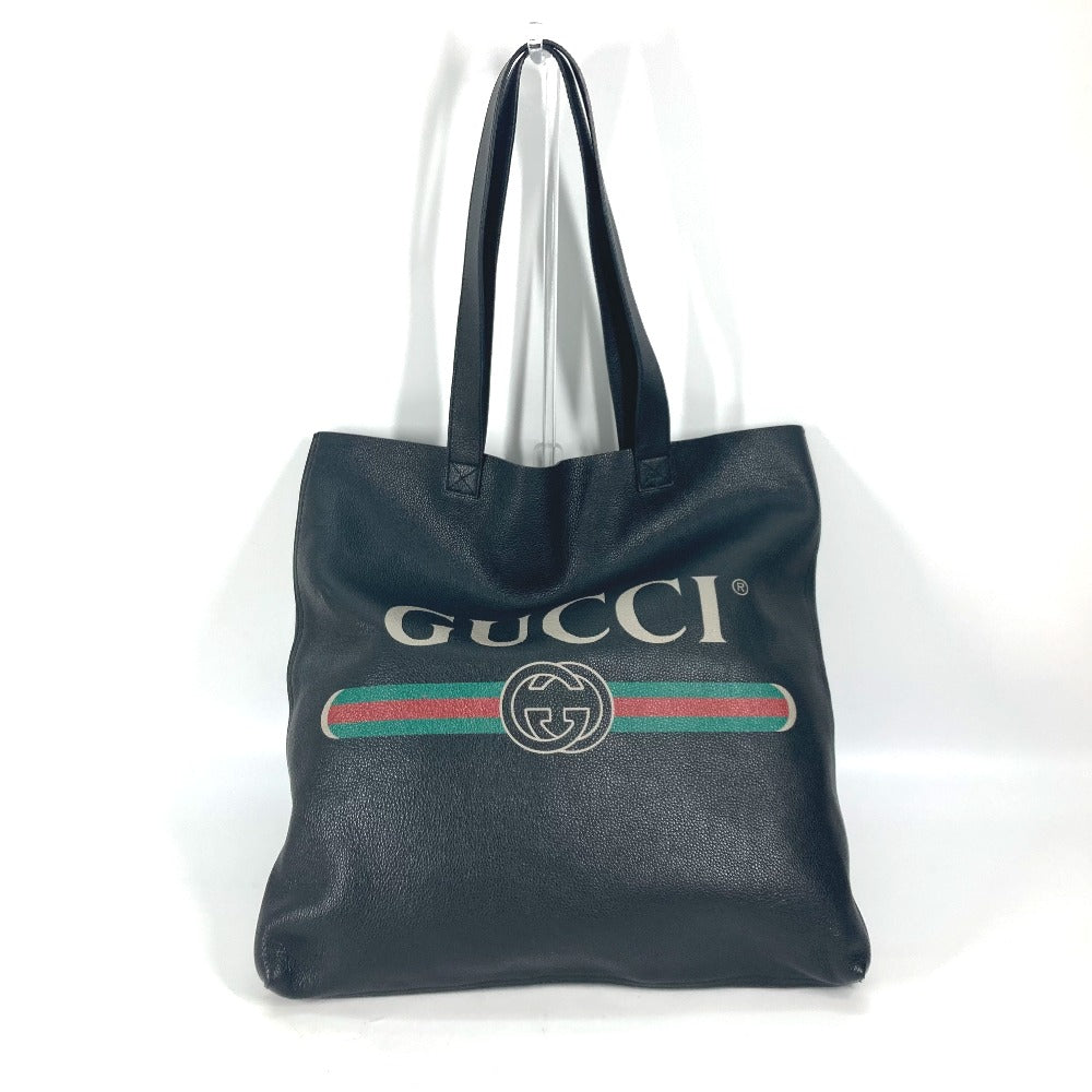 Gucci Sherry line print Leather Black Logo Tote Bag