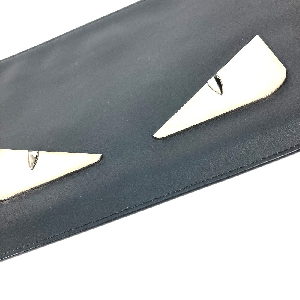 Fendi Clutch Bag 7N0078 Monster Bugs Mens Leather Black
