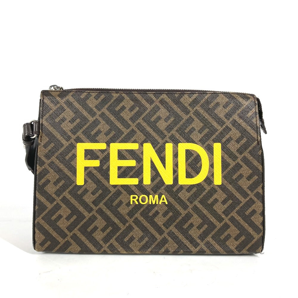 Fendi Clutch Bag 7Va564 Zucca Mens Leather Canvas Brown
