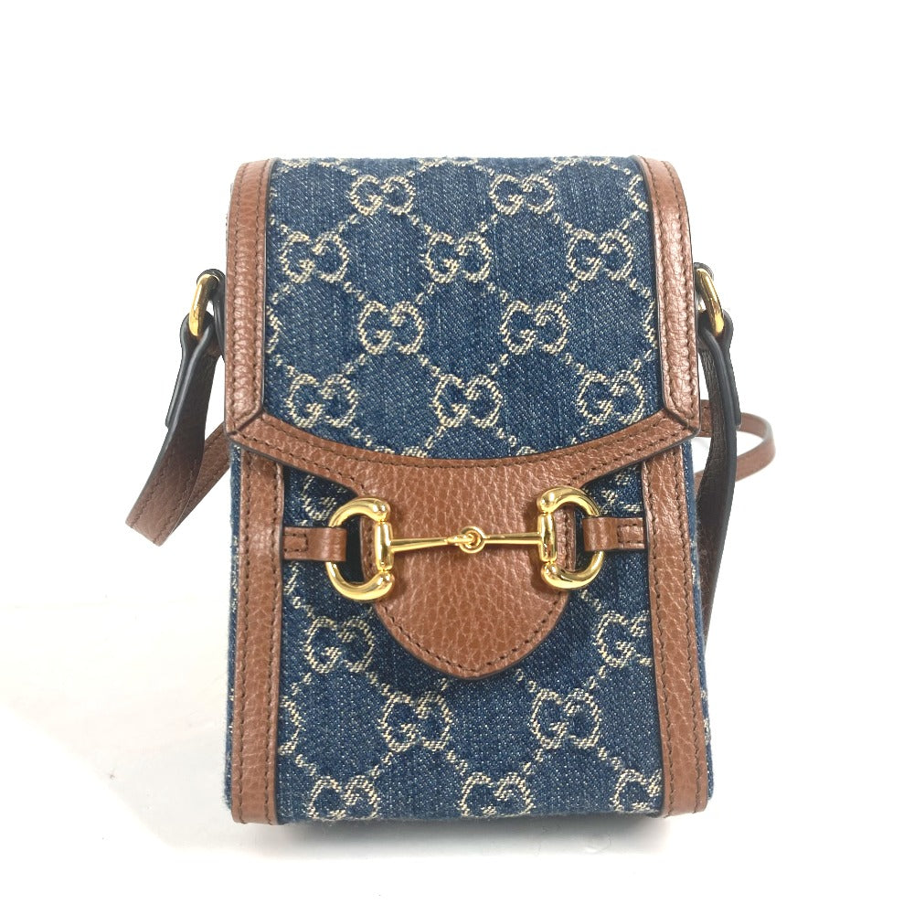 Gucci x GG Horsebit Leather Denim Brown Blue Shoulder Bag