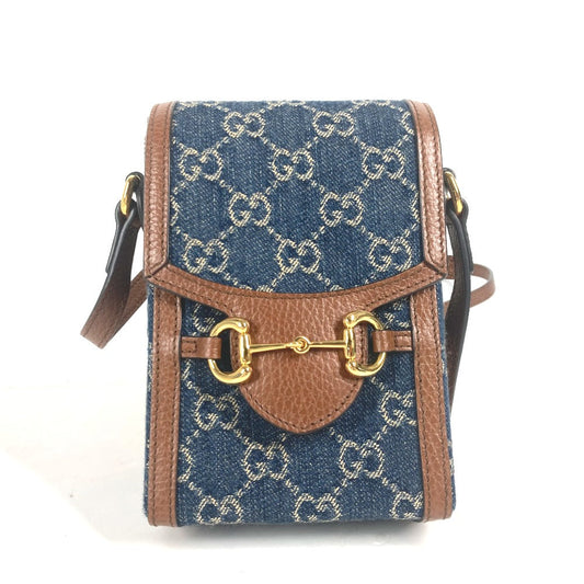 Gucci x GG Horsebit Leather Denim Brown Blue Shoulder Bag