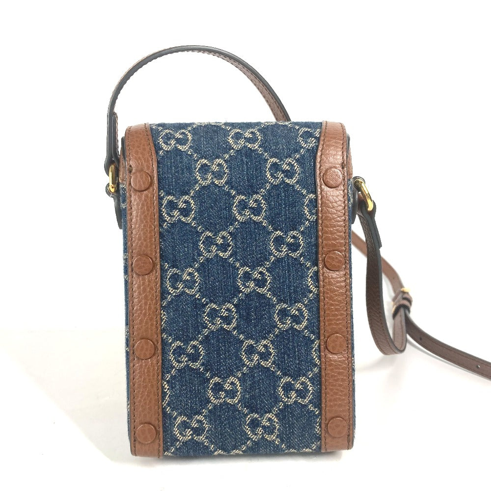 Gucci x GG Horsebit Leather Denim Brown Blue Shoulder Bag