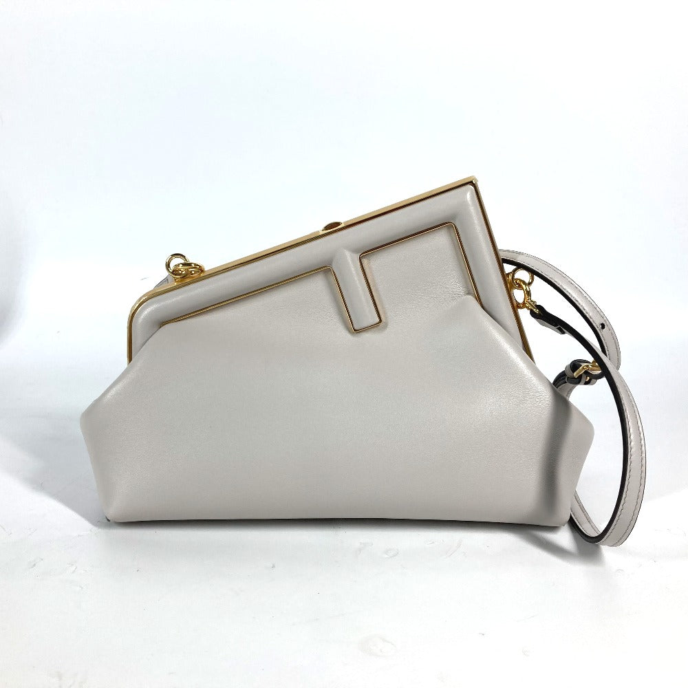 Fendi Clutch Bag 8Bp129 Type Shoulder Crossbody Pochette First Leather White Gray