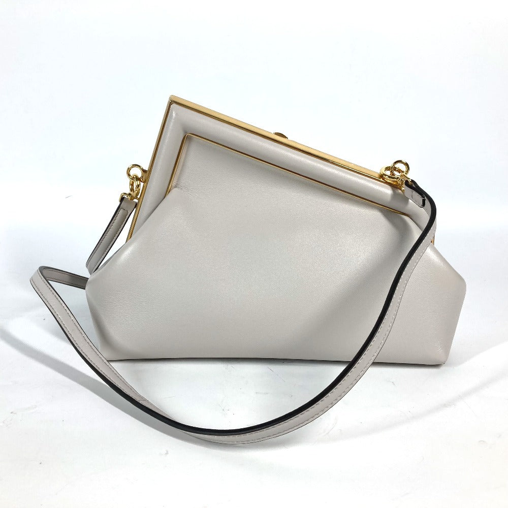Fendi Clutch Bag 8Bp129 Type Shoulder Crossbody Pochette First Leather White Gray