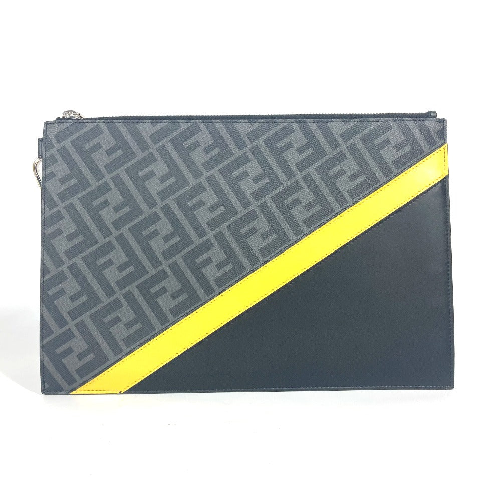 Fendi Clutch Bag 7N0110 Grey Flat Slim Slim Diagonal Leather Black Gray Shoes