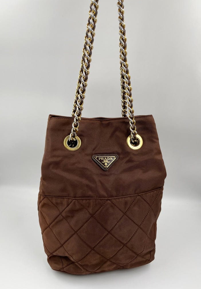 Prada Tote With Handle Nylon Brown Chain Tote Bag