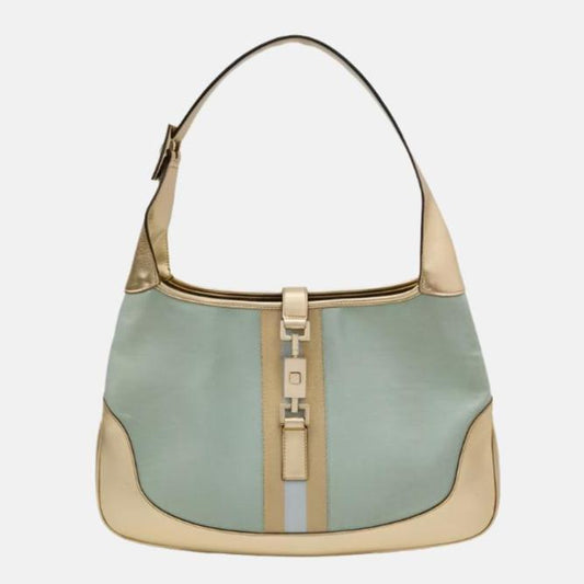 Gucci Jackie Leather Nylon Blue Gold Shoulder Bag Medium 1