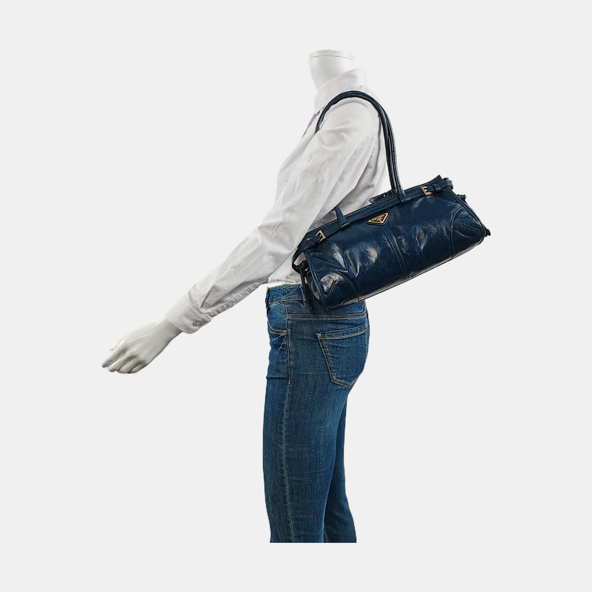 Prada Bonnie Soft Lux Navy Shiny Calfskin Shoulder Leather Medium Shoulder Bag