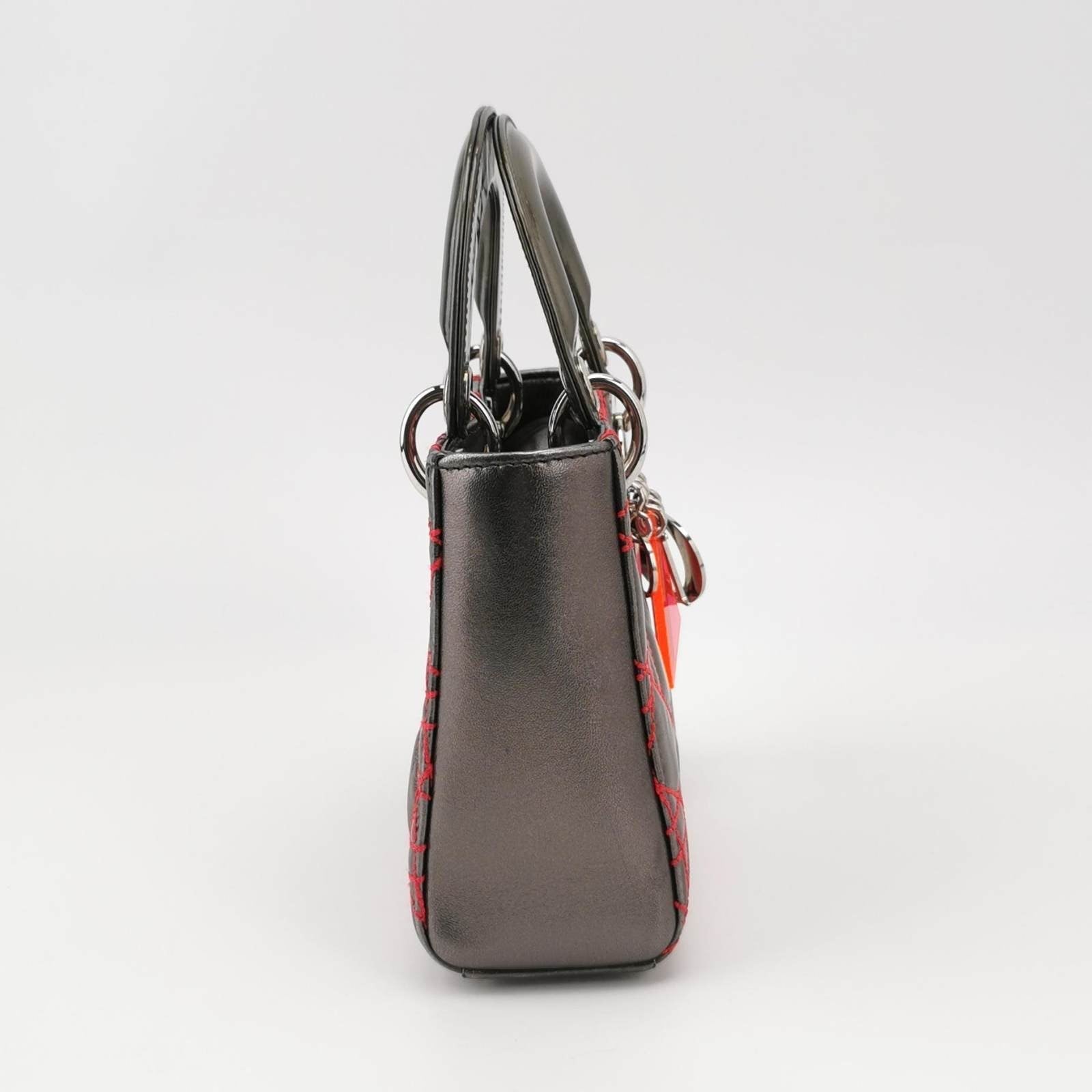 Dior Lady Grey With Cannage Stitching X Anselm Leather Red Travel Bag