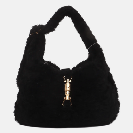 Gucci Jackie Fluffy Shearling Black Small Travel Bag