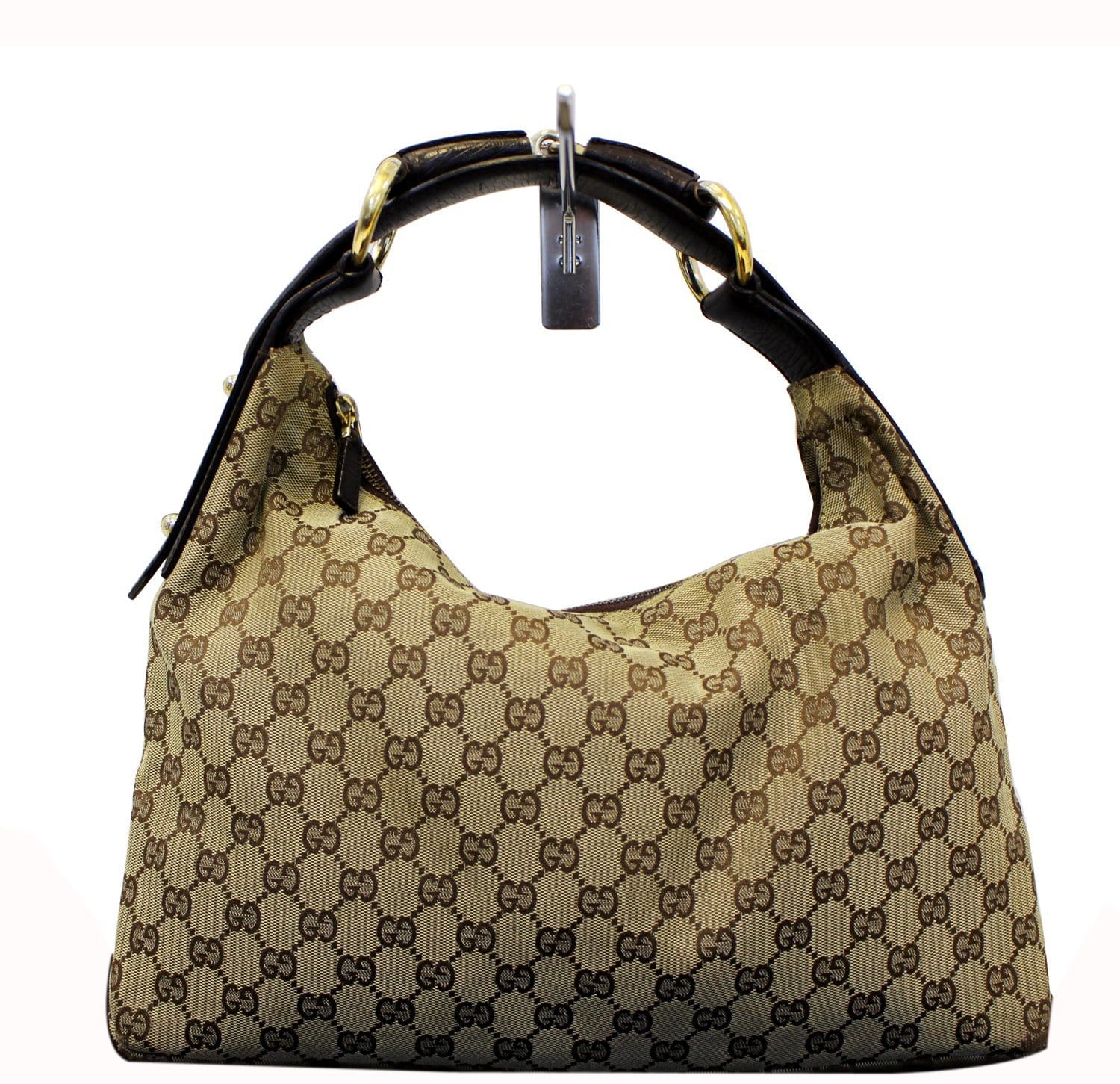 Gucci Horsebit Hobo Bag Canvas Beige Travel Bag