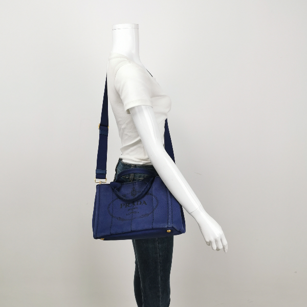 Prada Canape Tote Navy With Strap Handbag Canvas Small Tote Bag