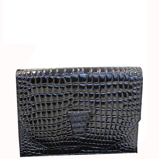 YSL Saint Laurent Saint Crocodile Clutch Bag Leather Black