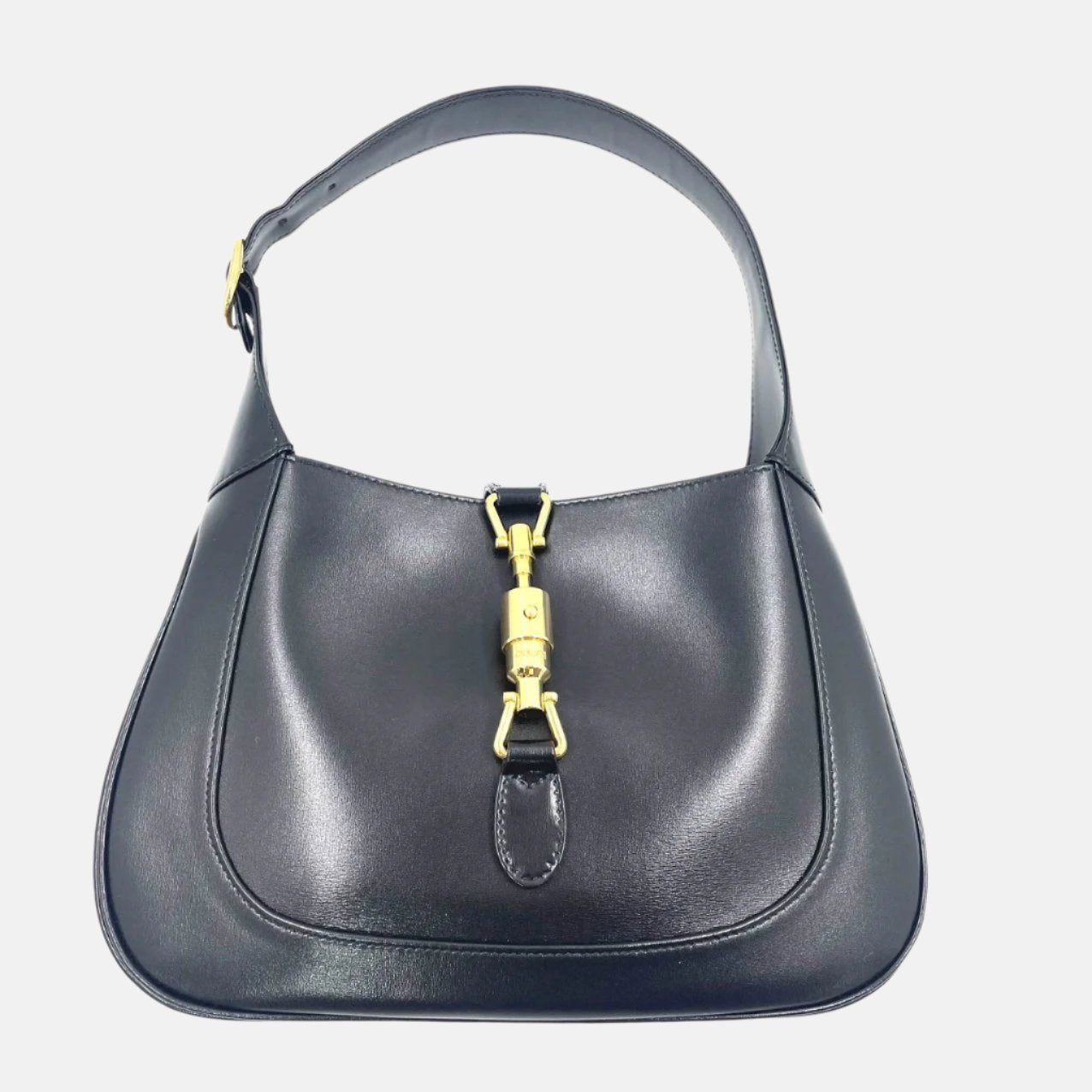 Gucci Jackie Piston Lock Strap Leather Black Small Travel Bag