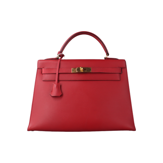 Hermes Kelly Sellier Epsom Hw Circle S Stamp Leather Red Travel Bag