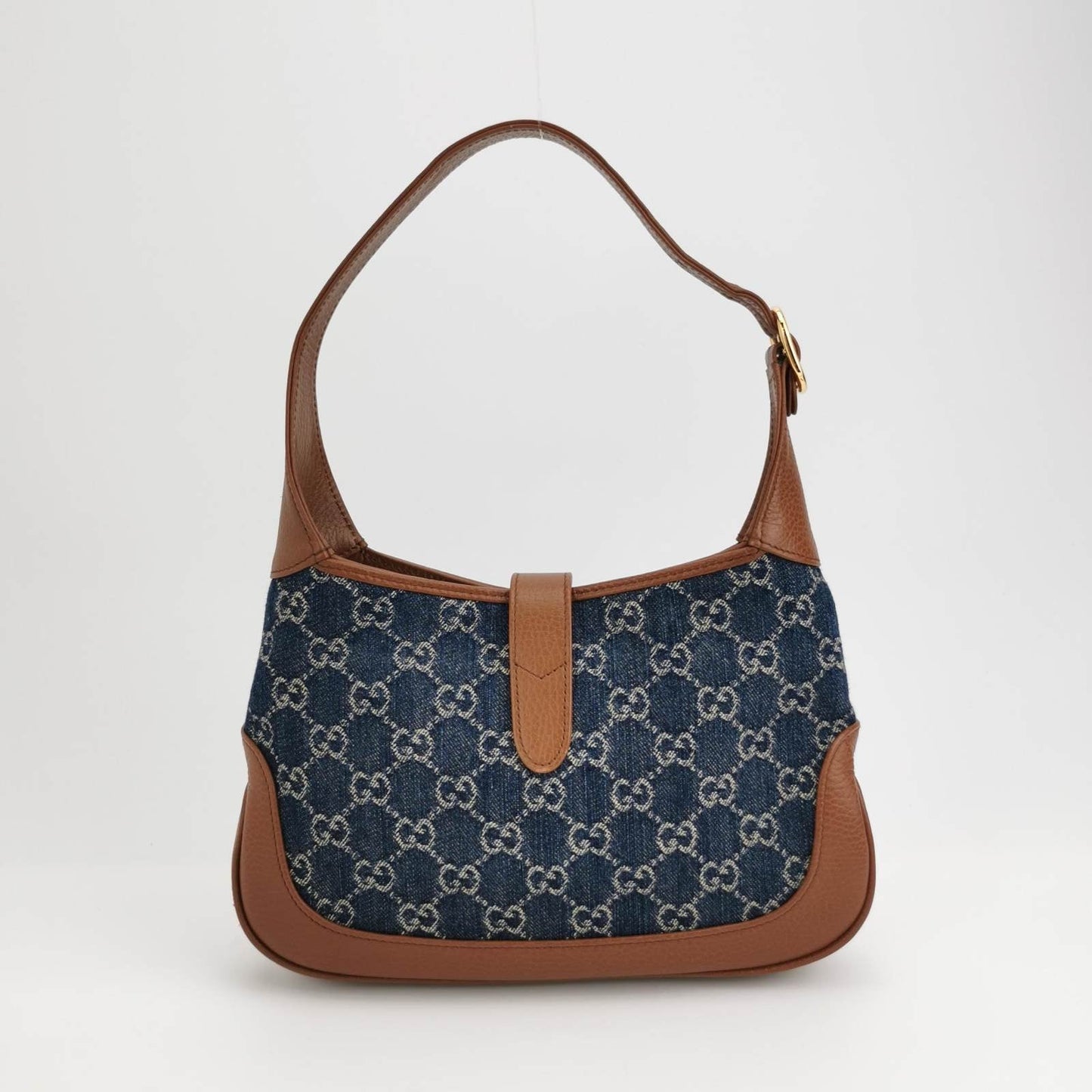 Gucci Jackie Small Handbag In Blue And Brown Leather Denim Travel Bag