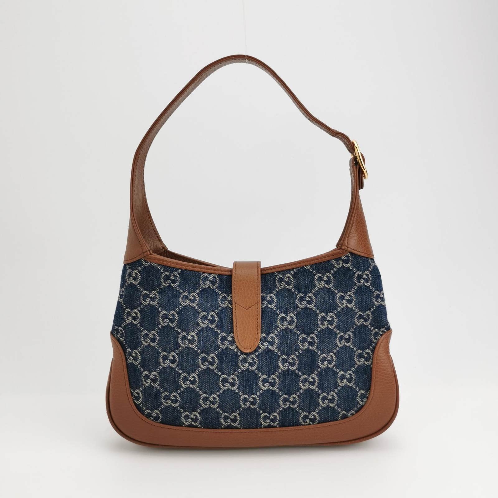 Gucci Jackie Small Handbag In Blue And Brown Leather Denim Travel Bag