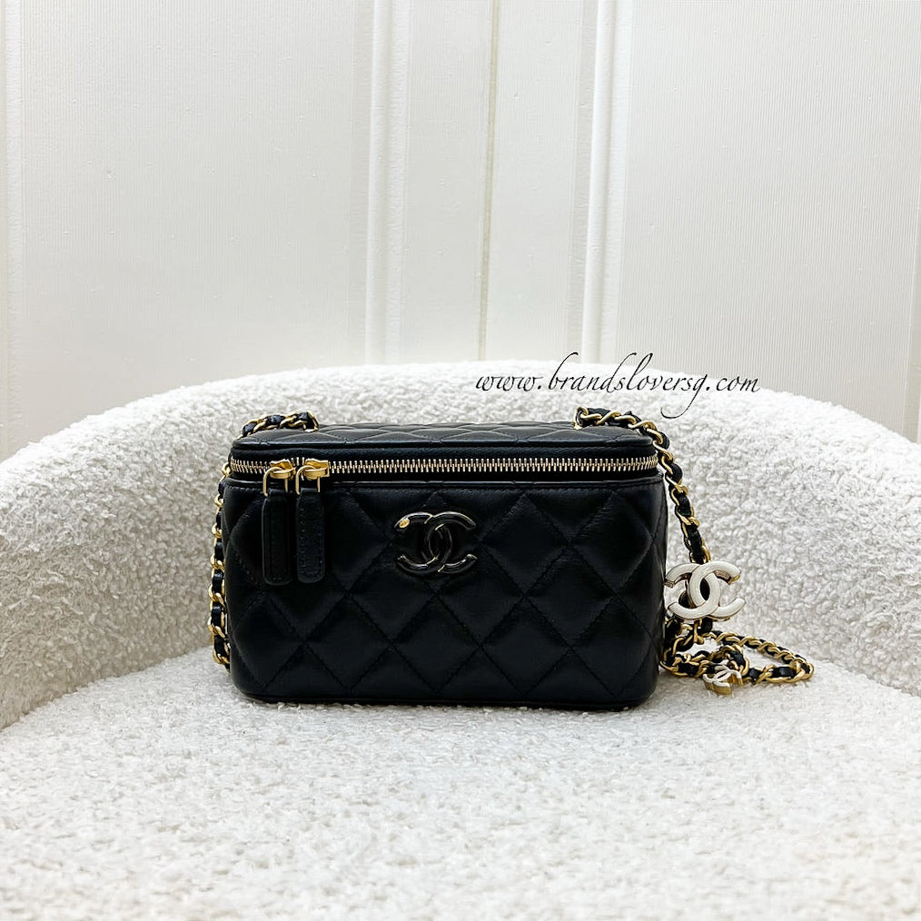 Chanel CC Logo Adjustable Chain Vanity in Black Shiny Lambskin and AGHW