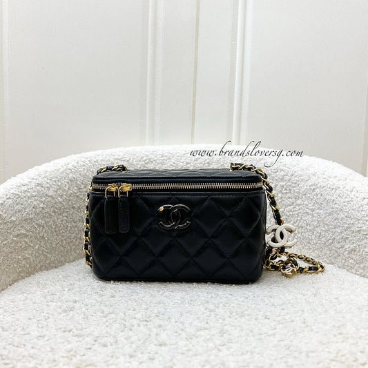 Chanel CC Logo Adjustable Chain Vanity in Black Shiny Lambskin and AGHW