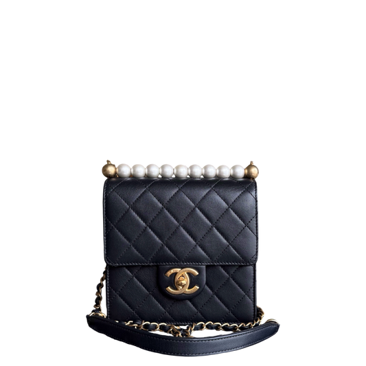 Chanel Flap Chic Pearl Lambksin Bag Hardware Series Black Gold Mini Bag