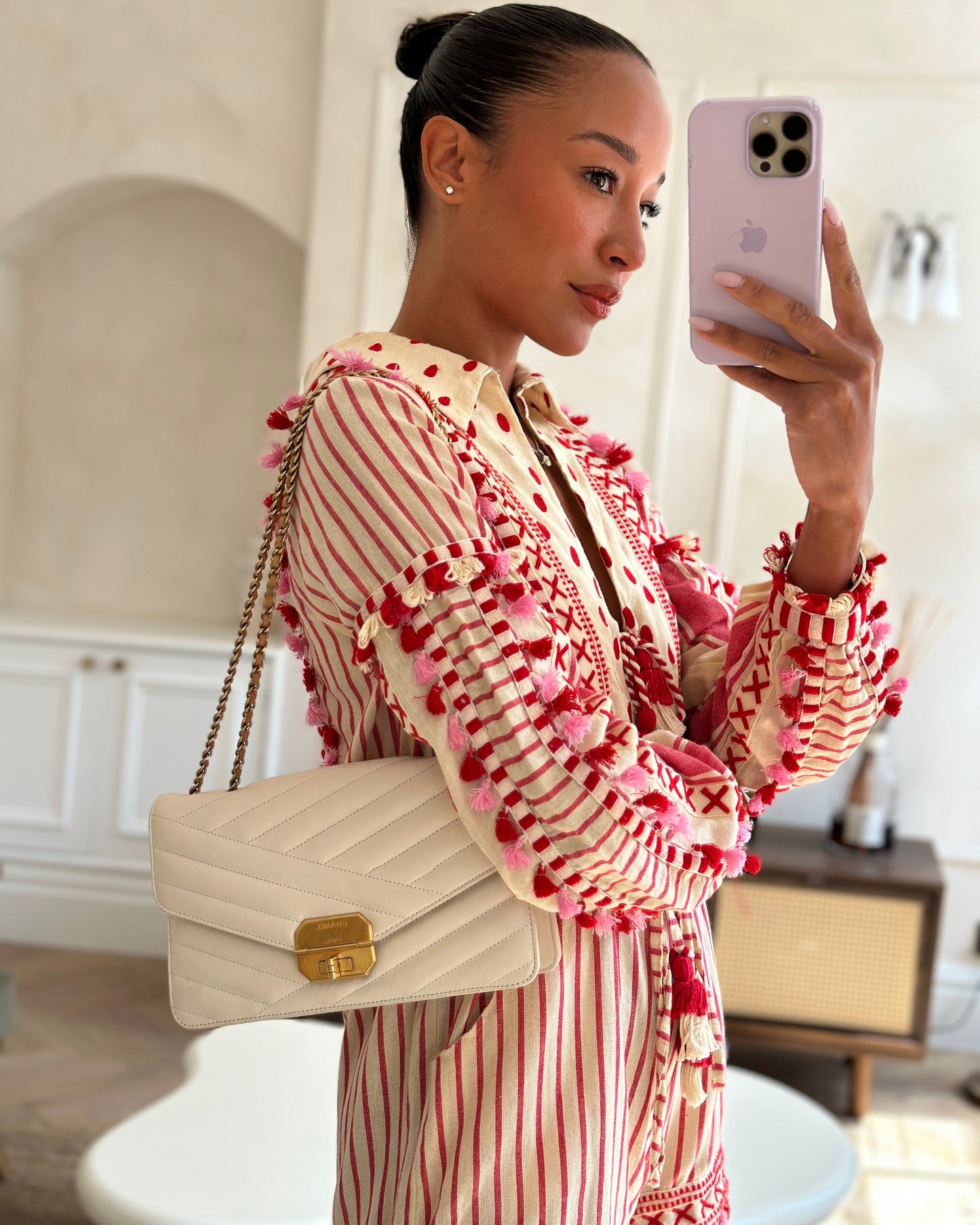 Chanel Cream Gabrielle Quilted Calfskin with Antique Gold Hardware Accessory