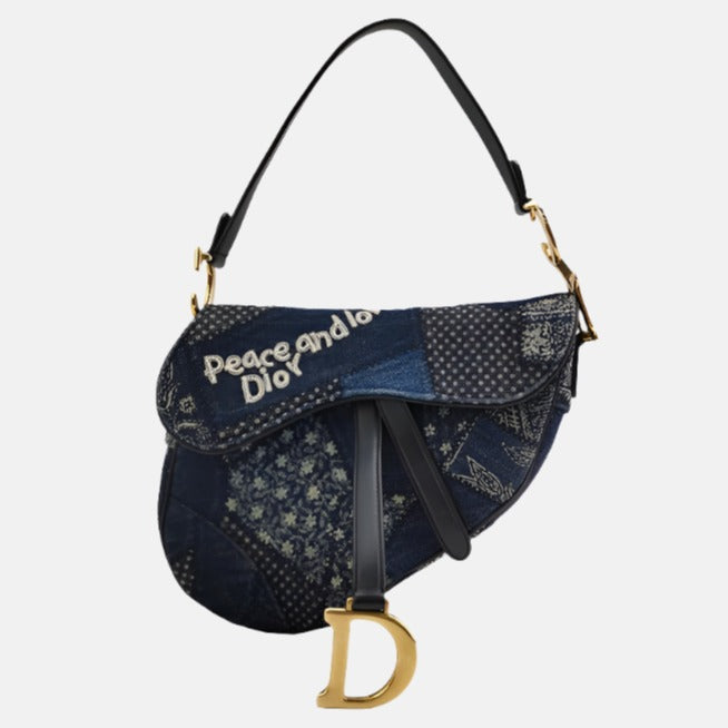 Dior Saddle Bag Special Edition Peace And Love Denim Travel Bag
