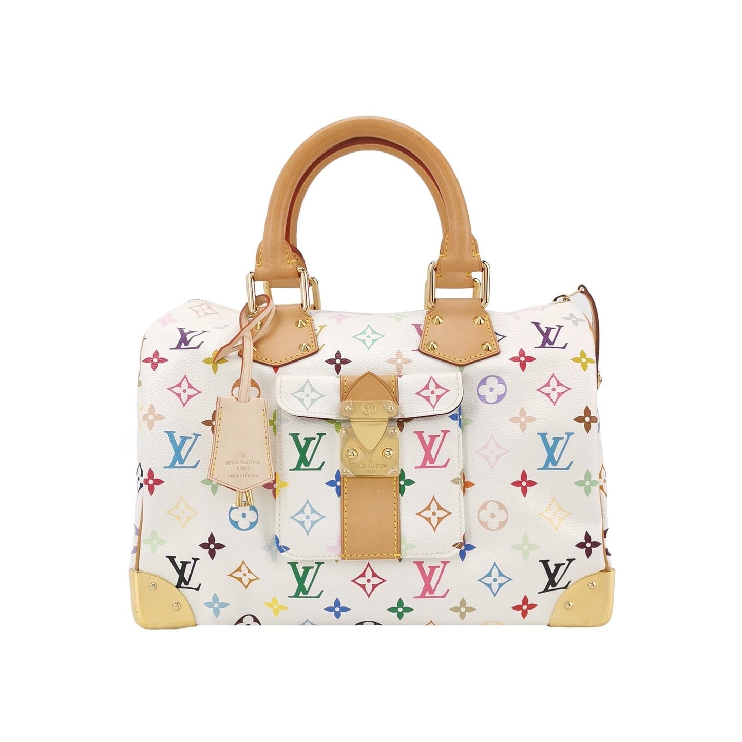 Louis Vuitton x Takashi Murakami Speedy 30 Lock Multicolor White Handbag Multicolor 12