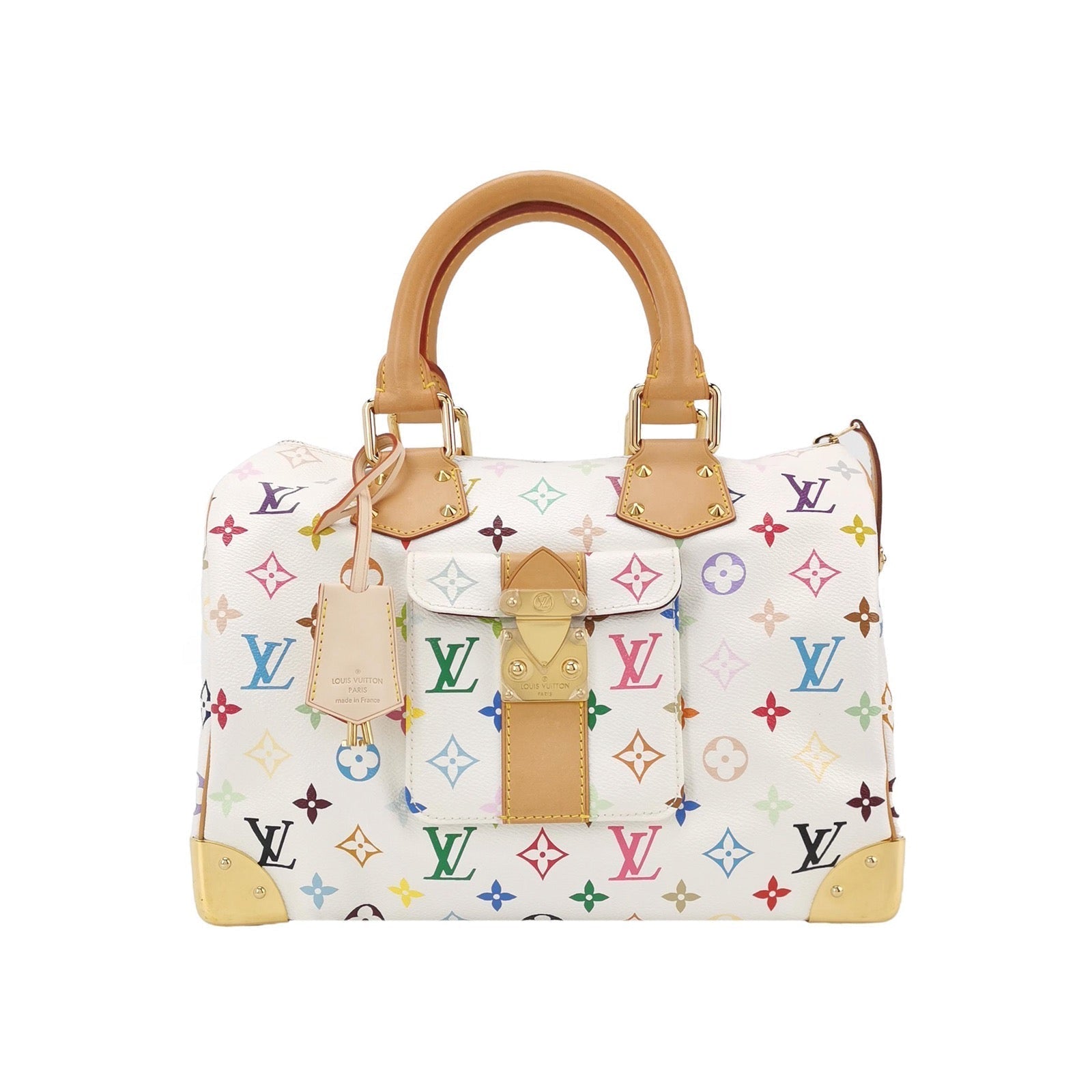 Louis Vuitton x Takashi Murakami Speedy 30 Lock Multicolor White Handbag Multicolor 12