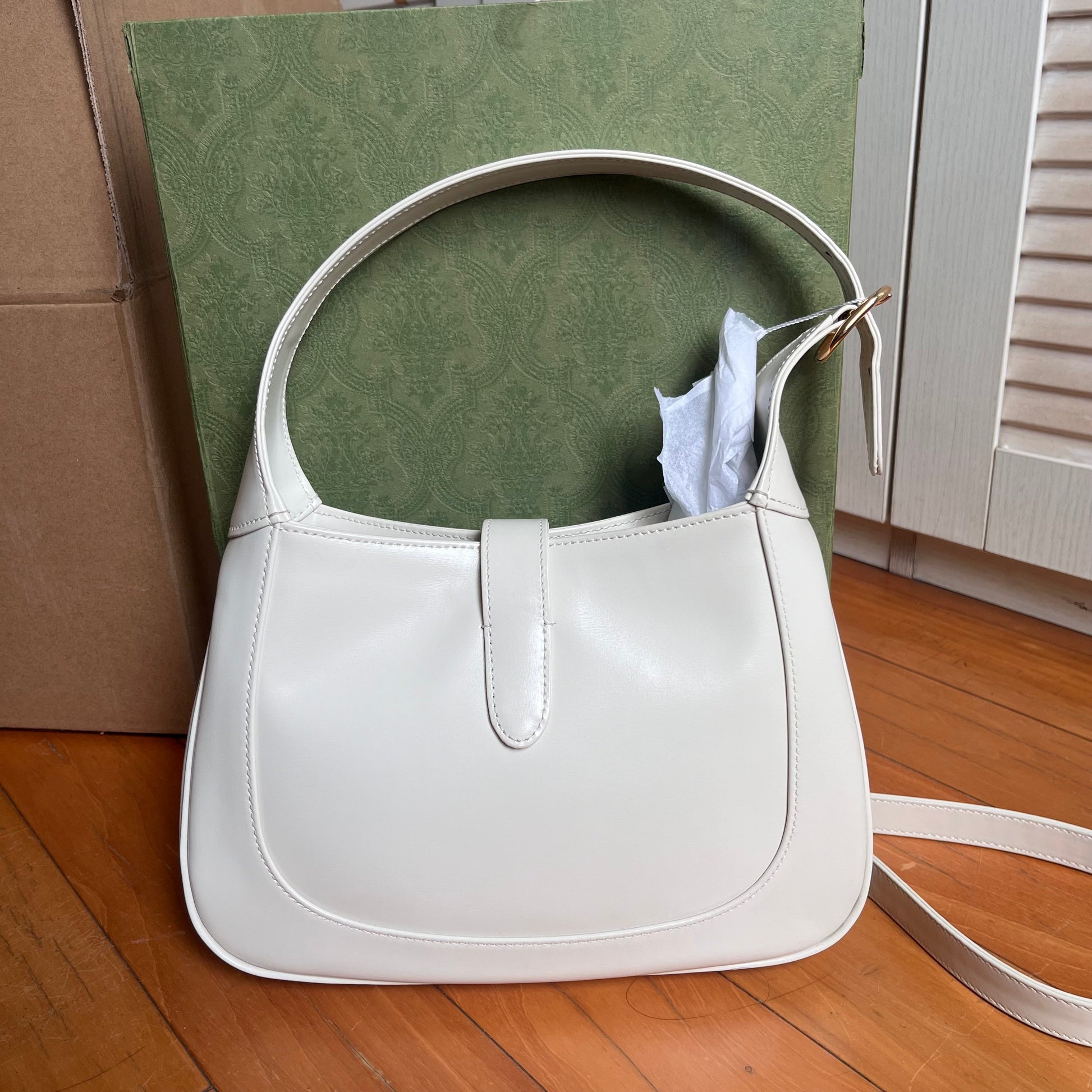 Gucci Jackie Adjustable Strap Leather White Small Travel Bag