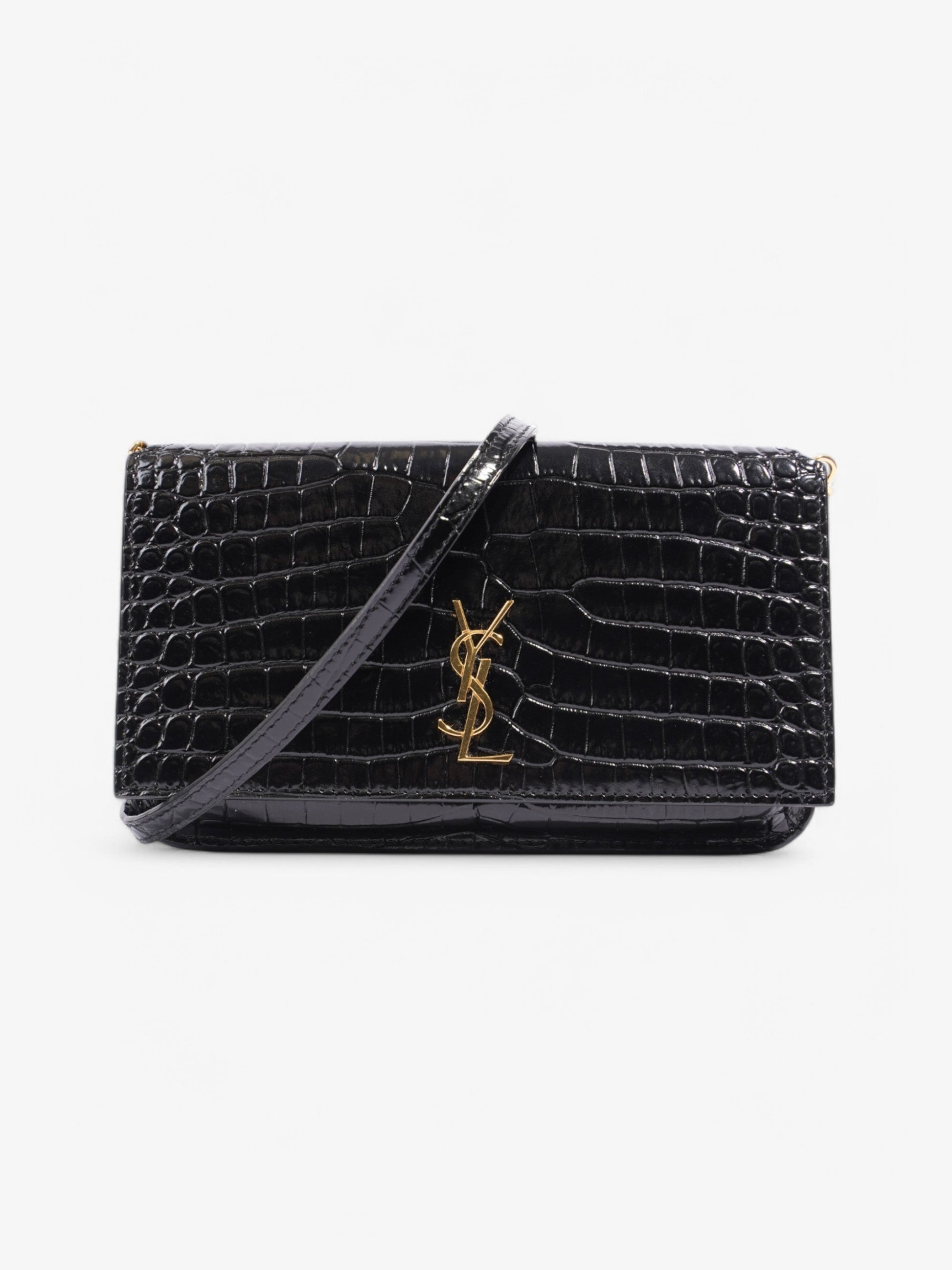 YSL Saint Laurent Cassandre Crossbody Bag Leather Black Embossed